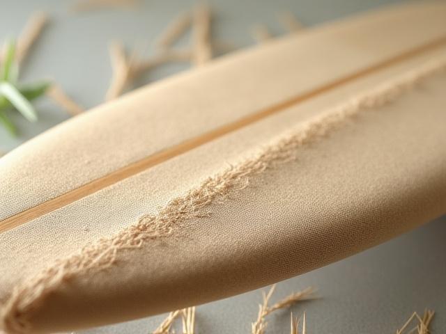 Close-up of flax cloth textile on a surfboard