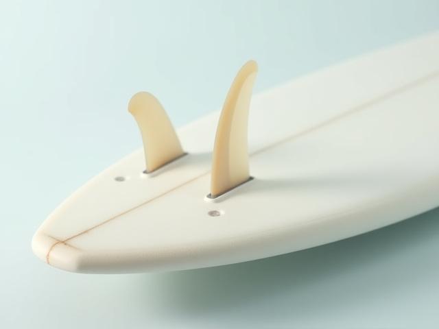 2+1 fin setup on a longboard, close-up of the fins.